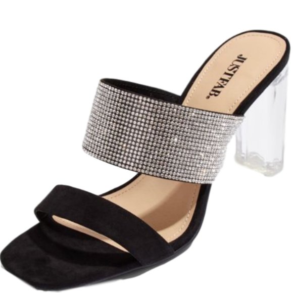 JustFab Shoes - SALE🆕Sidewalk Slayer Clear Heeled Black Sandal 10